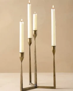 VND7974 Guru Creations Antique Brass Gatecrest Multi Taper Holder