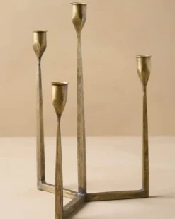 VND7974 Guru Creations Antique Brass Gatecrest Multi Taper Holder