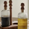 VND7004 BKG OVERSEAS Antiqued Wood Ribbed Glass Oil & Vinegar Set