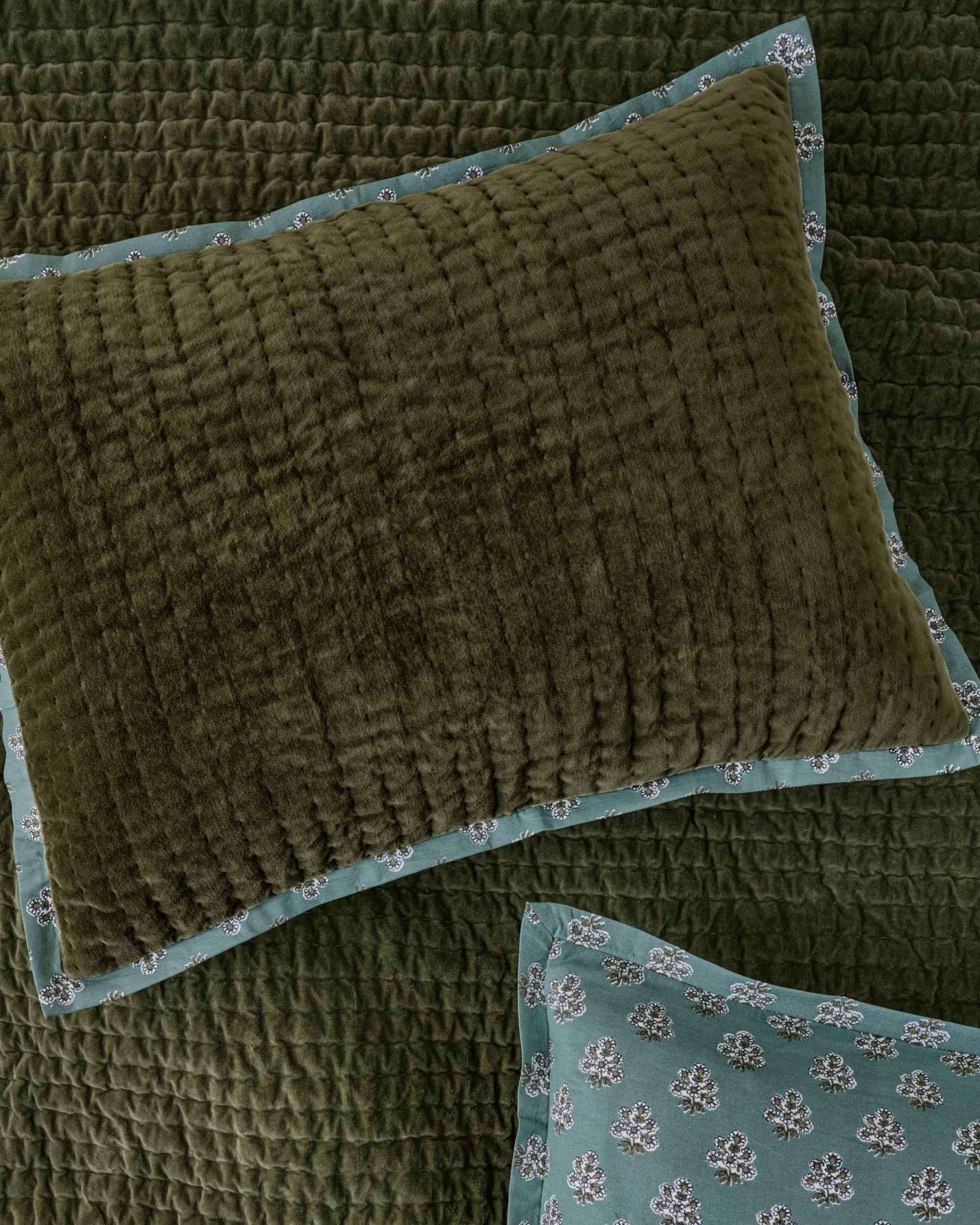 VND8328 FA HOME AND APPAREL PVT LTD Audrey Velvet Block Print Sham - Winter Moss