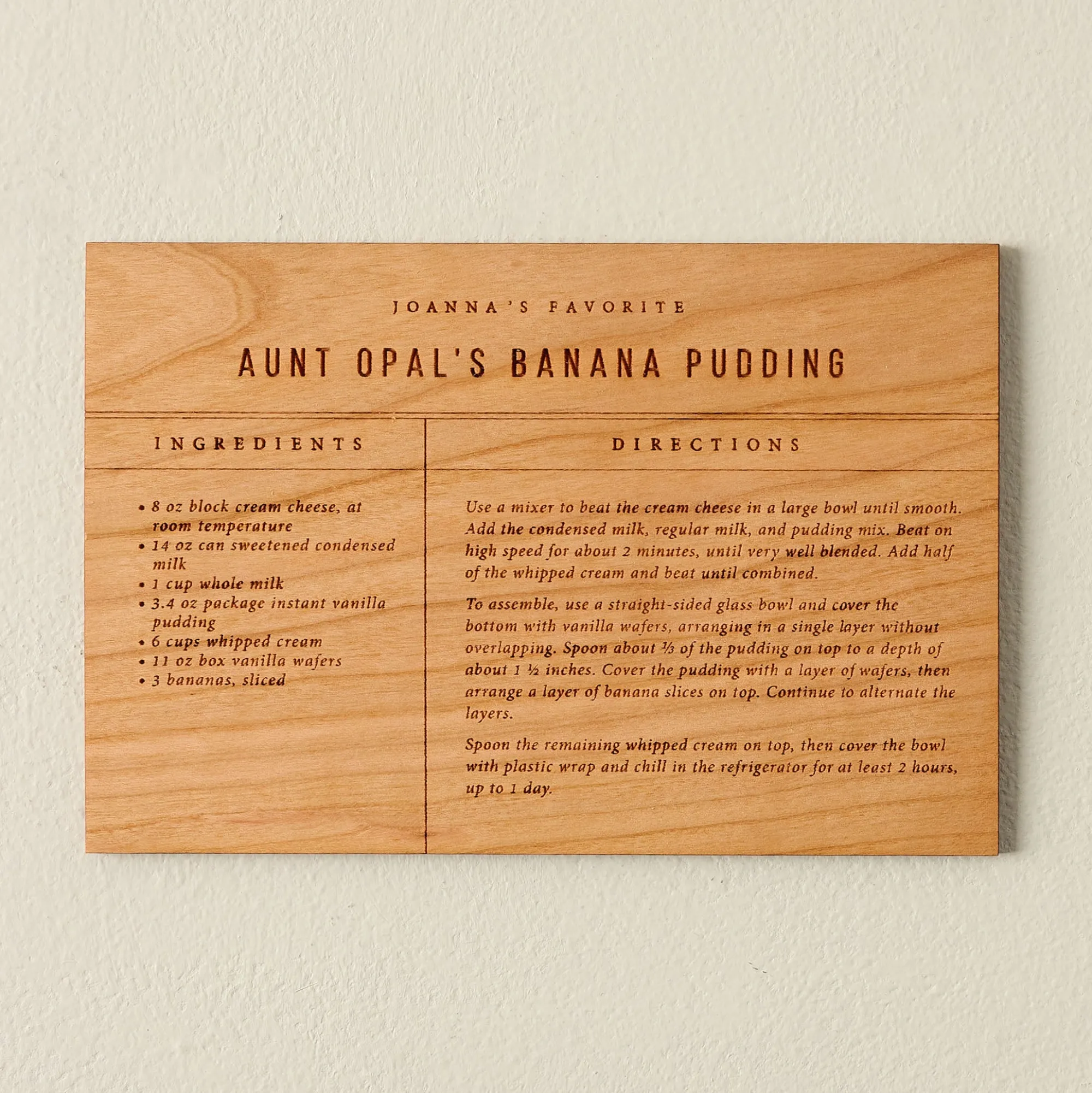 VND0556 Wordsmith Wood Shop Banana Pudding Wooden Recipe Card