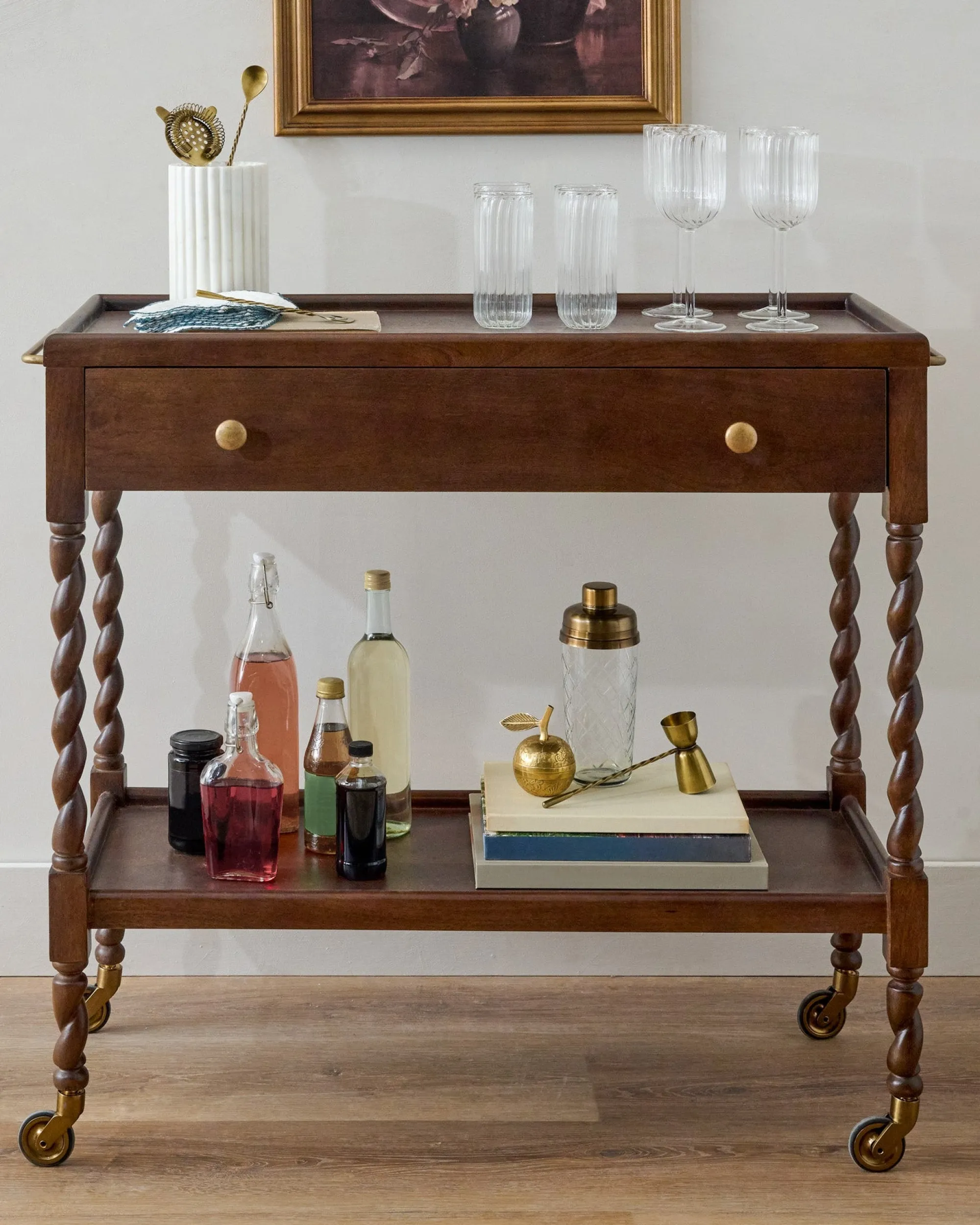 VND8329 Craftmachine India Pvt Ltd Barley Twist Bar Cart