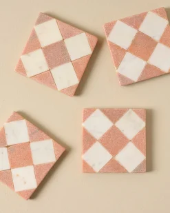 VND6842 Ferry International Carmella Checkered Marble Coasters Set of Four