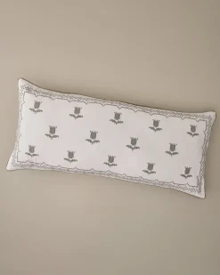 VND8328 FA HOME AND APPAREL PVT LTD Daphne Green Tulip Embroidered Lumbar Pillow
