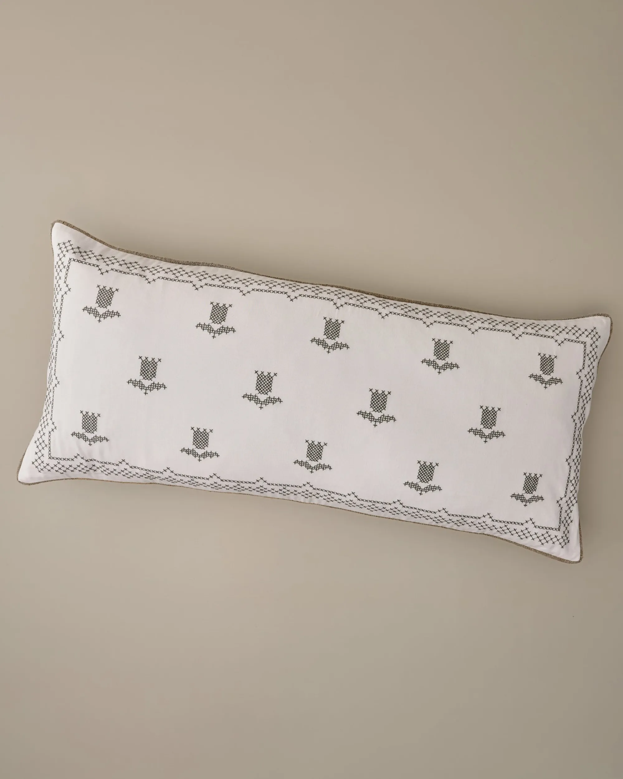VND8328 FA HOME AND APPAREL PVT LTD Daphne Green Tulip Embroidered Lumbar Pillow