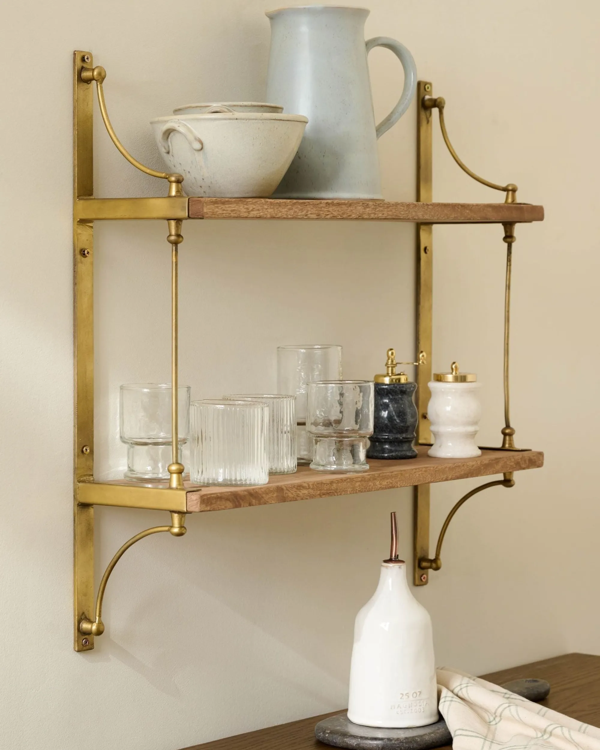 VND6622 ARVIND EXPO-CRAFTS Double Parker Brass and Wood Shelf