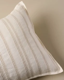 VND7018 Makerspalm, LLC Embroidered Oatmeal Stripe Linen Cotton Pillow Sham