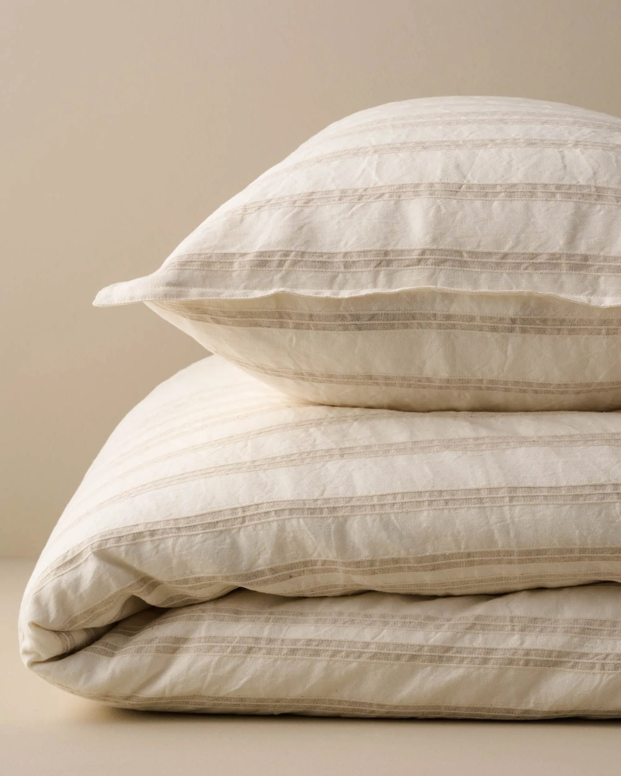VND7018 Makerspalm, LLC Embroidered Oatmeal Stripe Linen Cotton Pillow Sham
