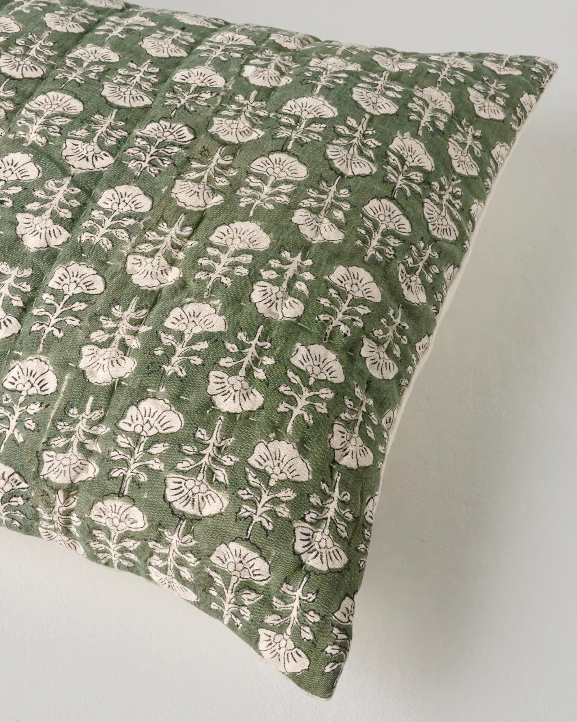 VND7018 Makerspalm, LLC Flora Block Print Pillow Sham - Dusty Green