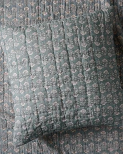VND7018 Makerspalm, LLC Flora Block Print Pillow Sham - Silver Blue