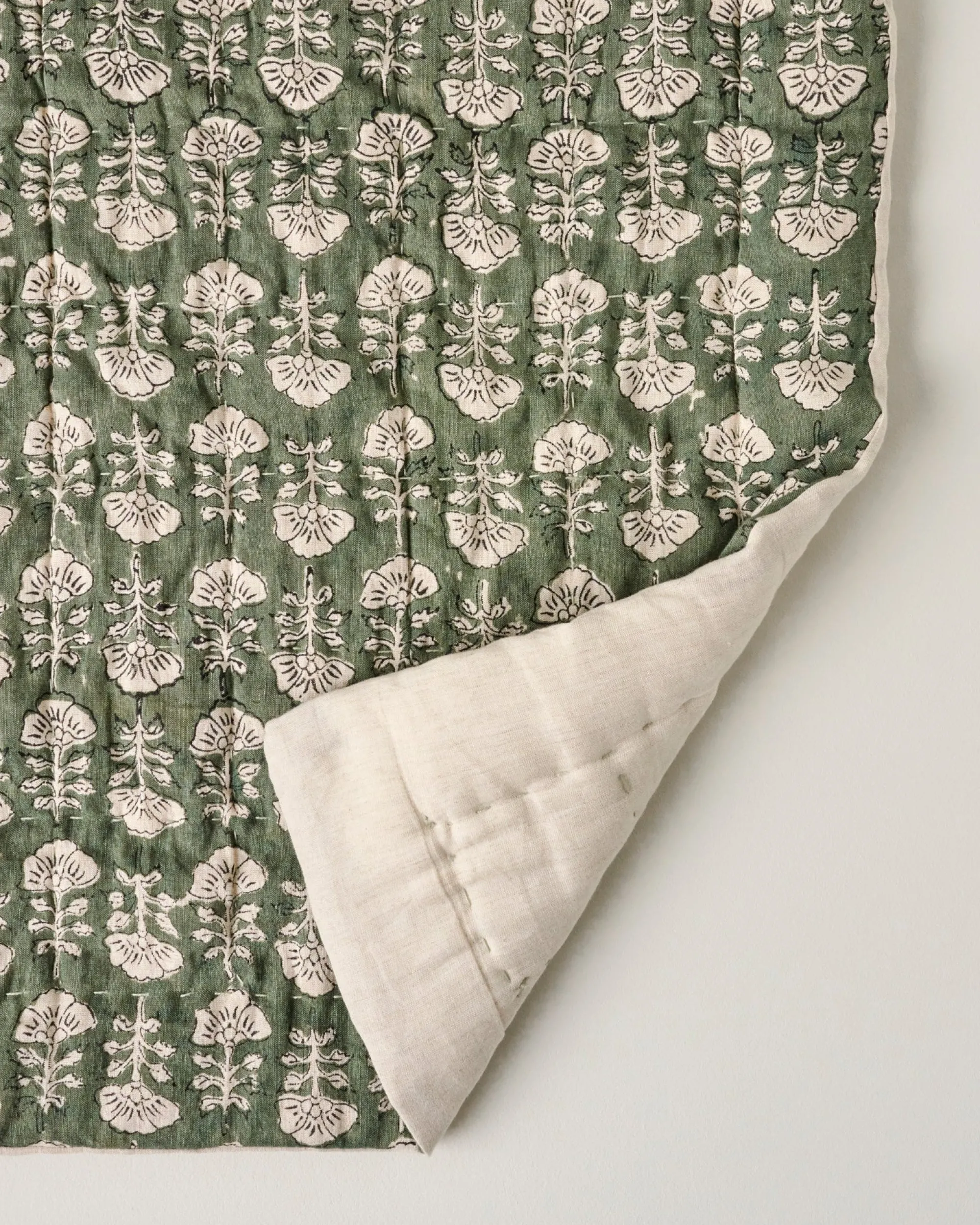 VND7018 Makerspalm, LLC Flora Block Print Quilt - Dusty Green