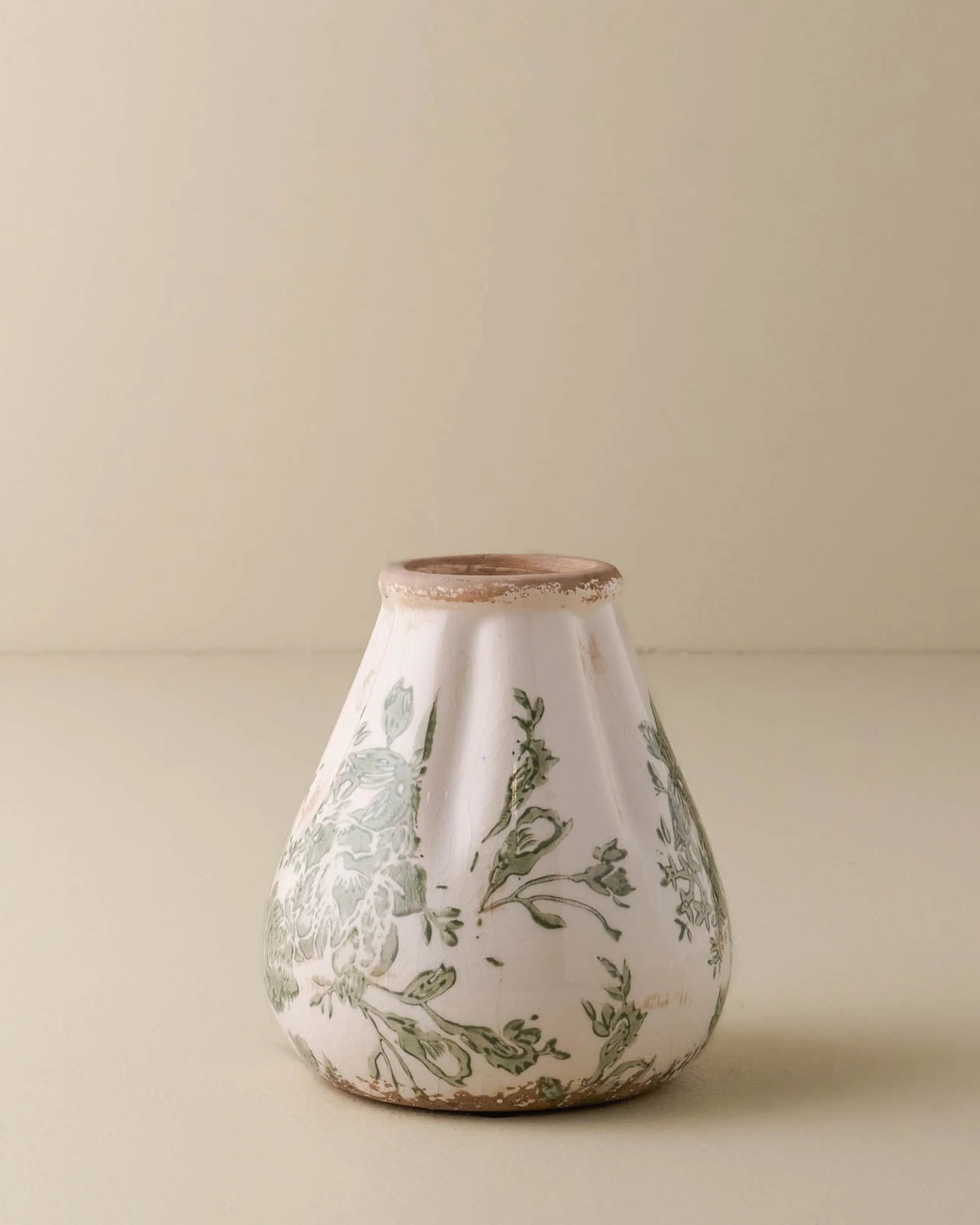 VND0078 K & K Interiors, Inc. Fluted Green and White Distressed Vase