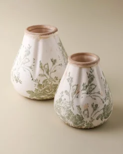 VND0078 K & K Interiors, Inc. Fluted Green and White Distressed Vase