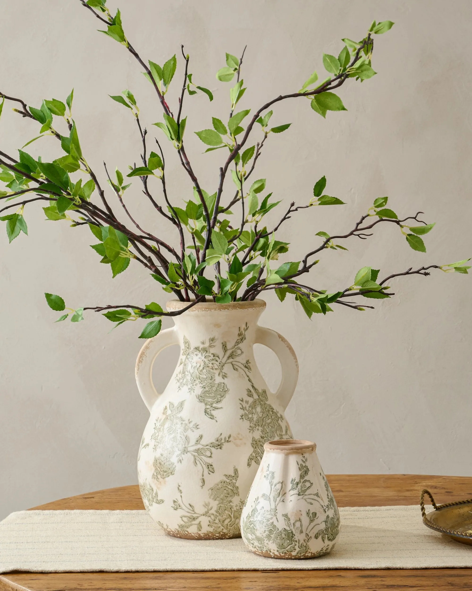 VND0078 K & K Interiors, Inc. Fluted Green and White Distressed Vase