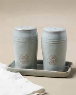 VND6562 Chaozhou Highland Crafts Company Ltd French Grey Embossed Stripe Salt & Pepper Shaker Set