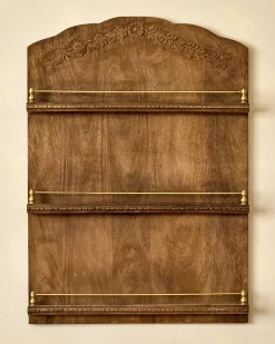 VND7974 Guru Creations Gloria Carved Wood and Brass Display Shelf