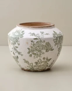 VND0078 K & K Interiors, Inc. Green and White Distressed Floral Vase