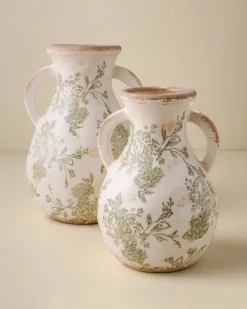 VND0078 K & K Interiors, Inc. Green and White Distressed Vase with Handle