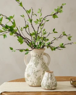 VND0078 K & K Interiors, Inc. Green and White Distressed Vase with Handle