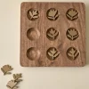 VND8551 MANI ART Hand Carved Wood Floral Tic Tac Toe