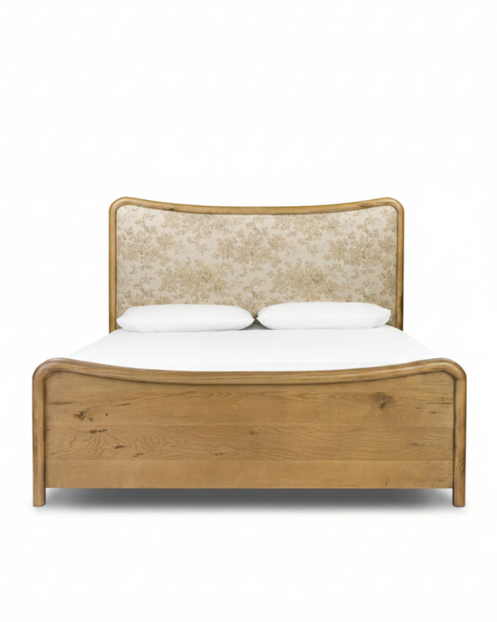 VND6200 Four Hands, LLC Kennie Upholstered Bed Frame with Carved Solid Oak and Linen Headboard
