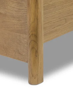 VND6200 Four Hands, LLC Kennie Upholstered Bed Frame with Carved Solid Oak and Linen Headboard