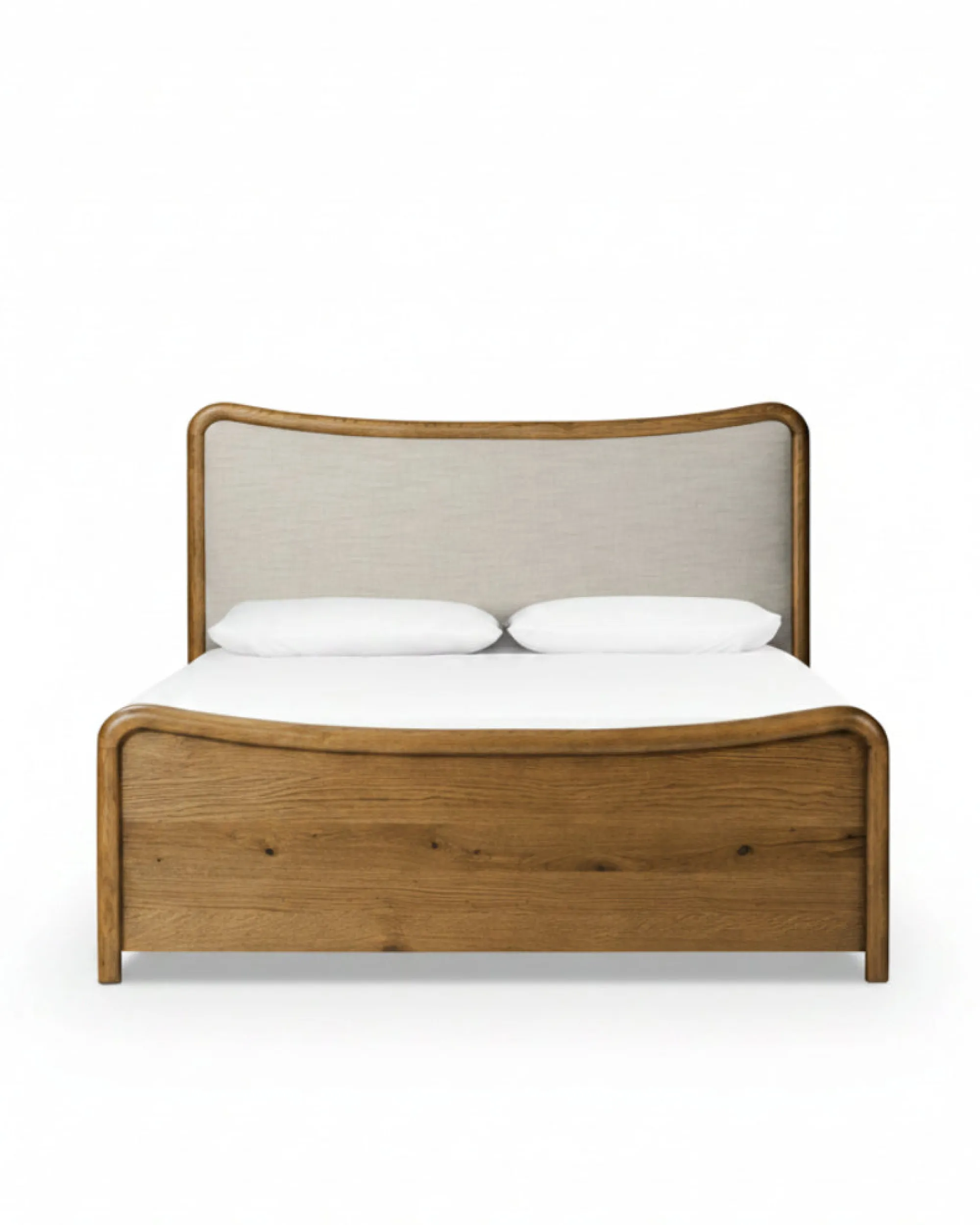 VND6200 Four Hands, LLC Kennie Upholstered Bed Frame with Carved Solid Oak and Linen Headboard