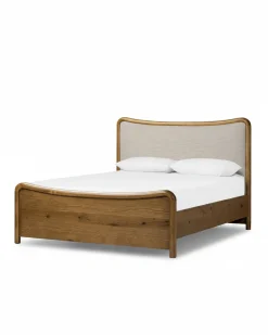 VND6200 Four Hands, LLC Kennie Upholstered Bed Frame with Carved Solid Oak and Linen Headboard