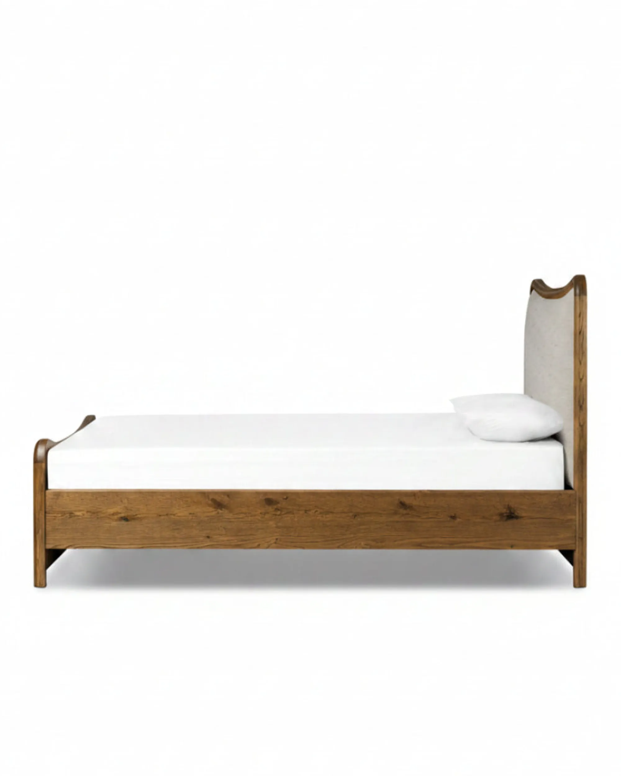 VND6200 Four Hands, LLC Kennie Upholstered Bed Frame with Carved Solid Oak and Linen Headboard