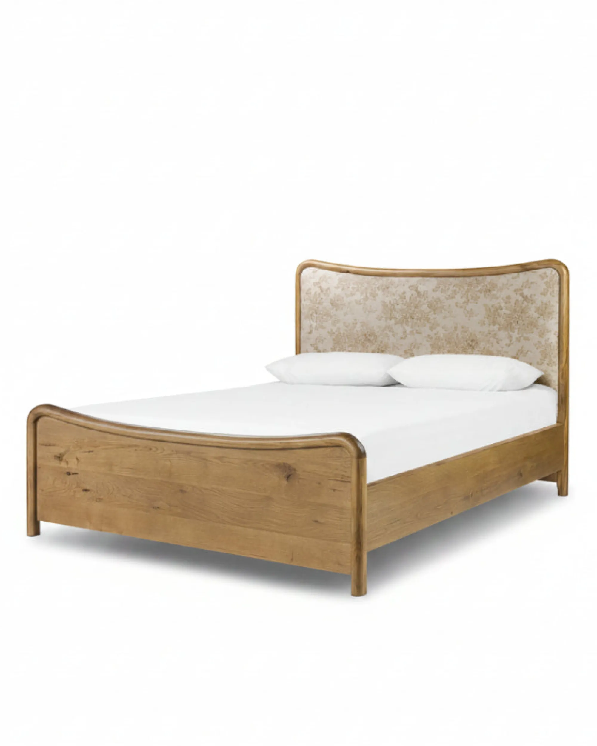 VND6200 Four Hands, LLC Kennie Upholstered Bed Frame with Carved Solid Oak and Linen Headboard