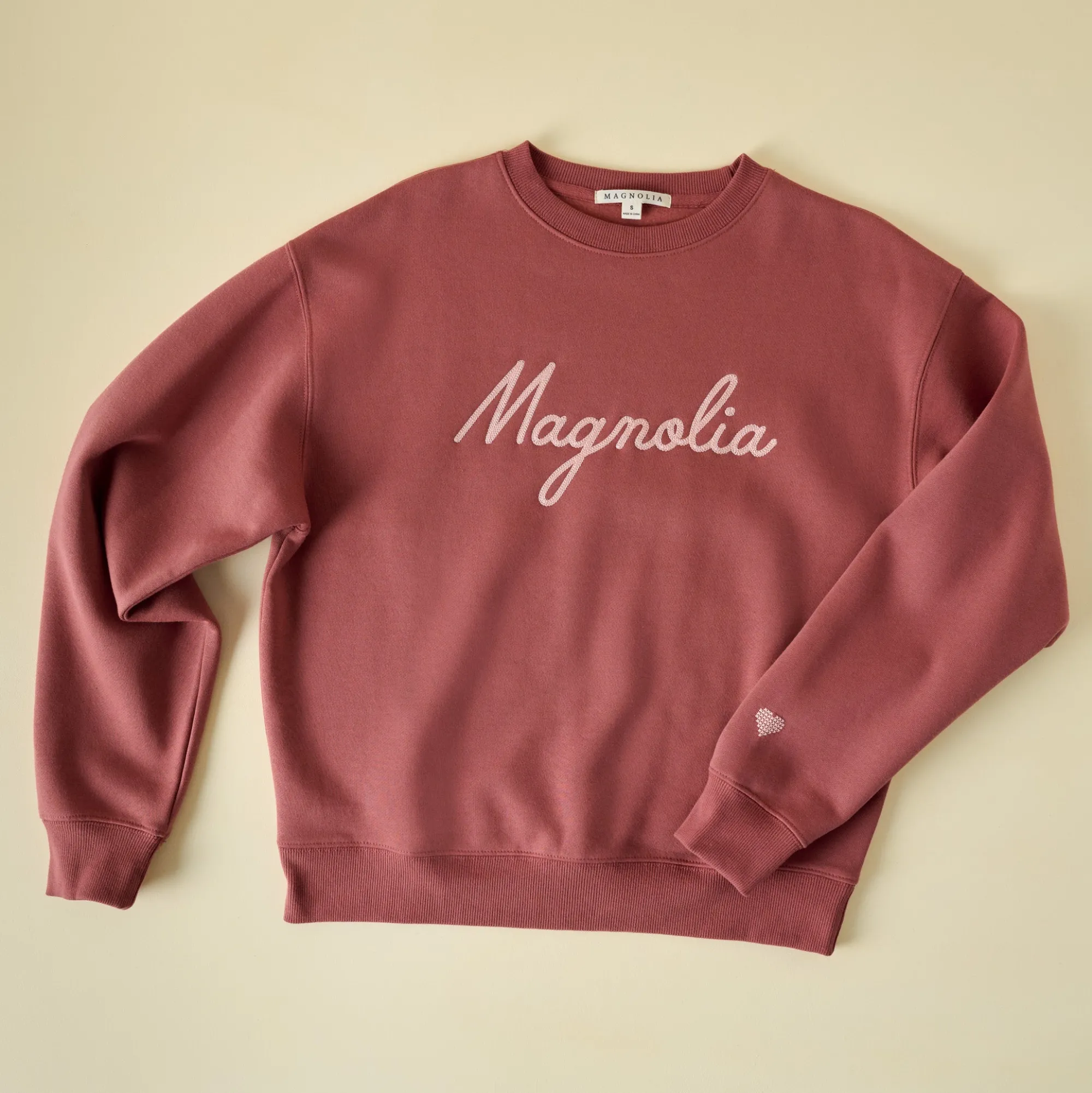 VND8309 Supplyable Group, LLC Magnolia Marsala Embroidered Heart Sweatshirt