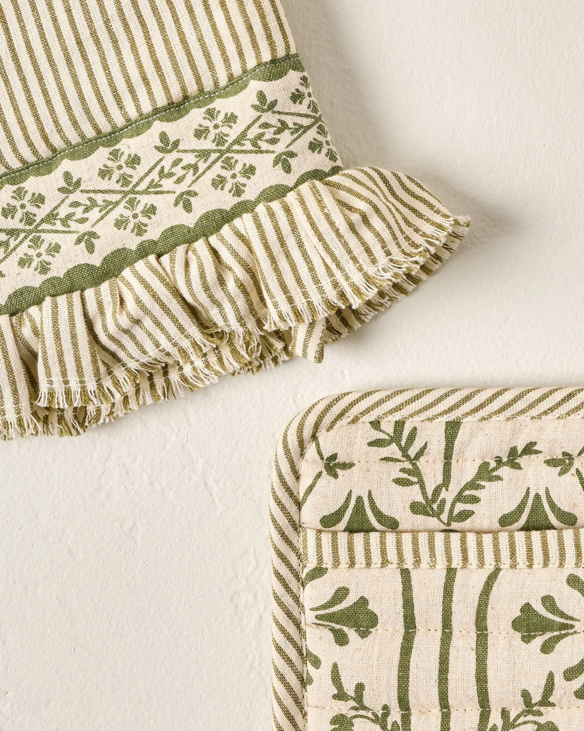 VND6843 KARUR GOLDLINE EXPORTS LLP Magnolia Olive Pin Stripe Oven Mitt + Pot Holder Set