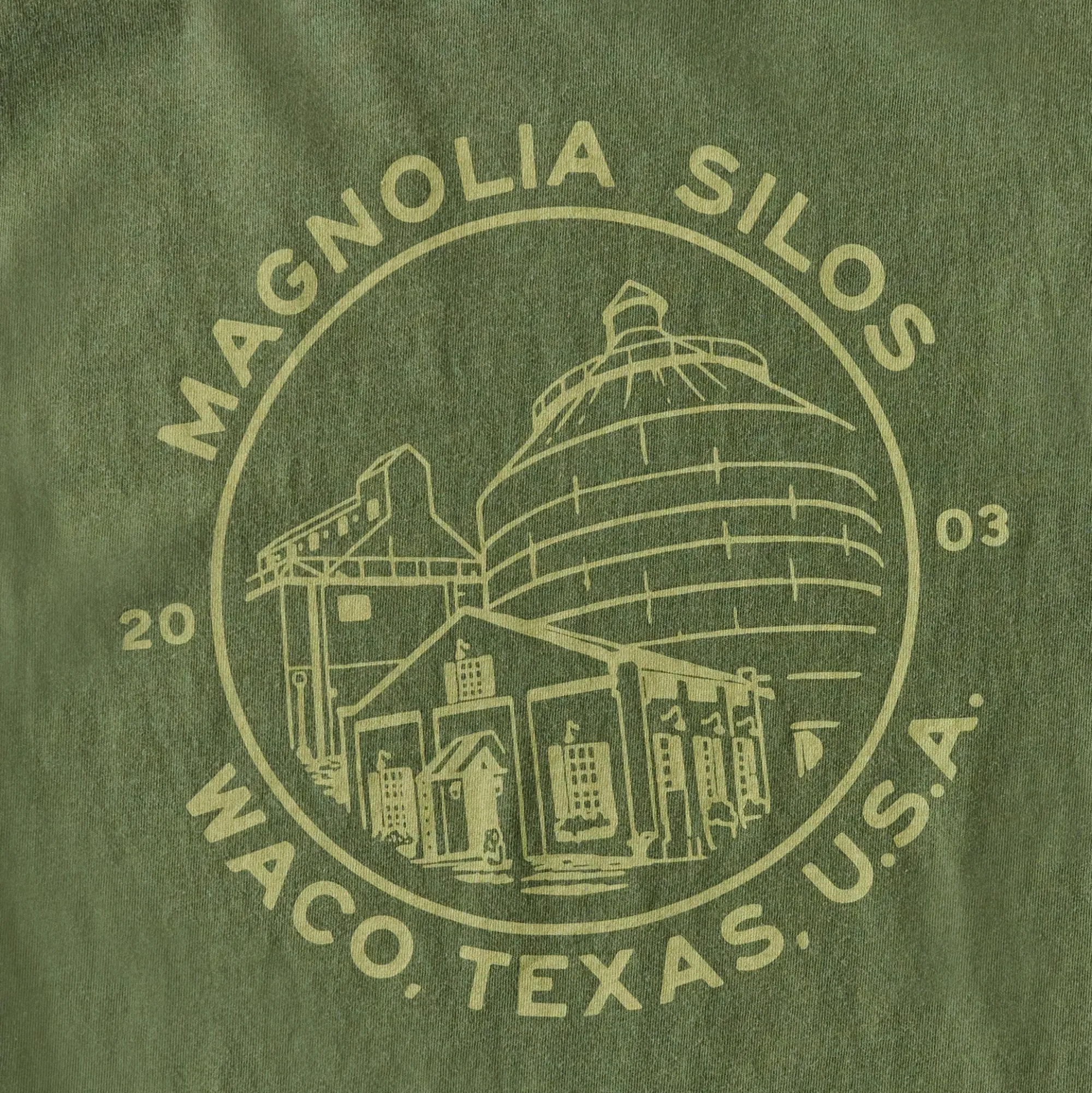 VND0179 Hole In The Roof Marketing Inc Magnolia Silos Crest Green Shirt