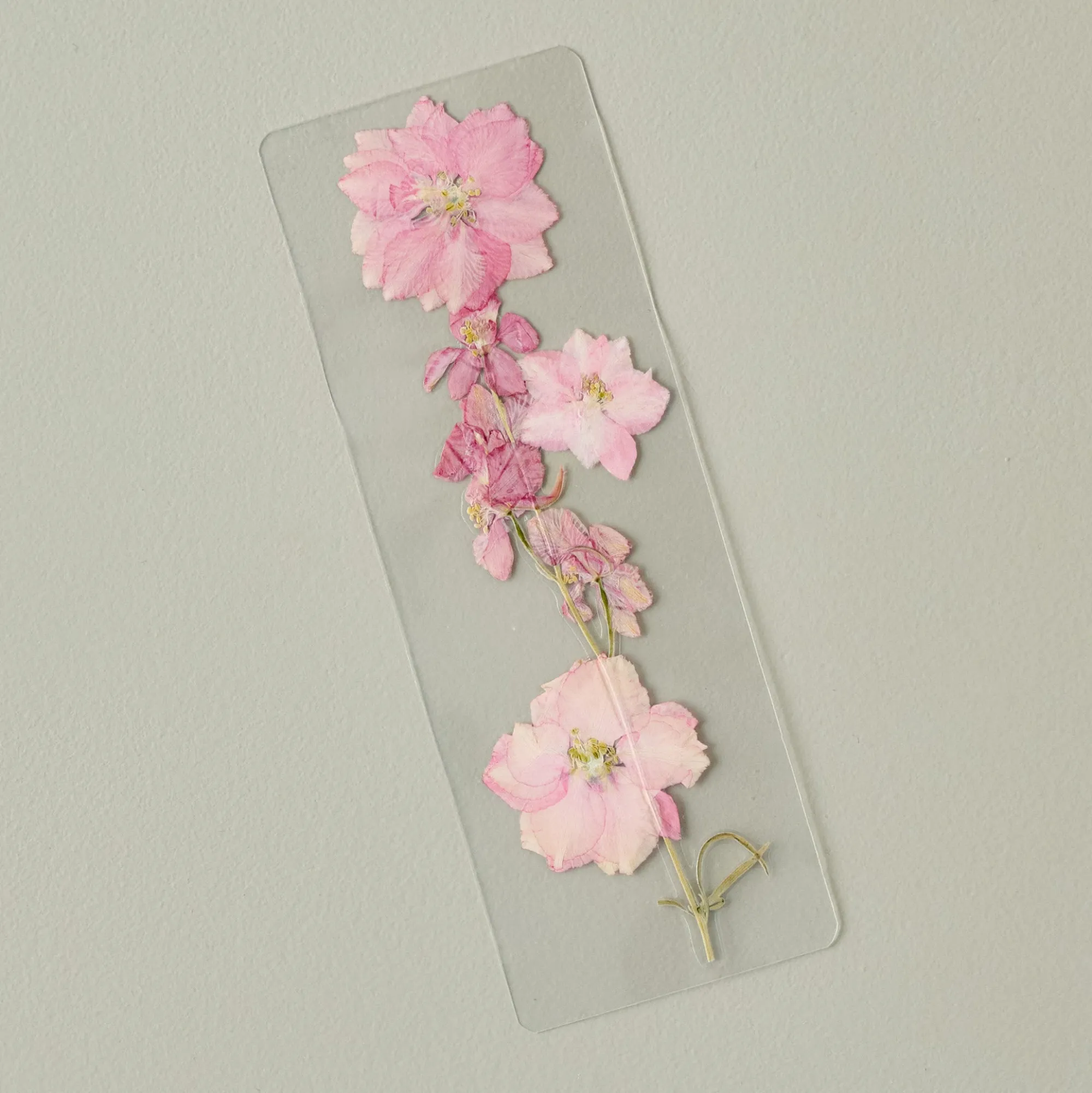 VND8072 PAGE PETAL Pink Larkspurs Pressed Floral Bookmark