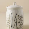 VND0164 Creative Co-op Inc Pressed Floral Ceramic Canister
