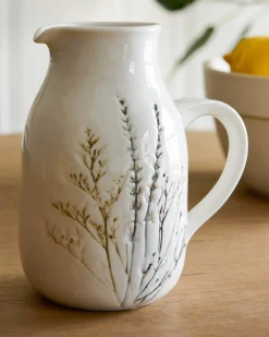 VND0164 Creative Co-op Inc Pressed Floral Ceramic Pitcher