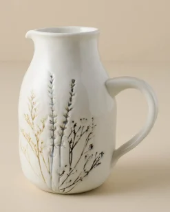 VND0164 Creative Co-op Inc Pressed Floral Ceramic Pitcher