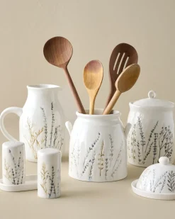 VND0164 Creative Co-op Inc Pressed Floral Utensil Crock