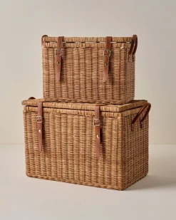 VND0092 Melrose International, LLC Reid Woven Storage Trunk with Leather Handles