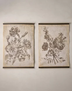 VND0164 Creative Co-op Inc Set of II Vintage Floral Sketch Tapestry