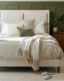 VND7018 Makerspalm, LLC Shadow Grey + Antique White Stripe Linen Cotton Duvet Cover