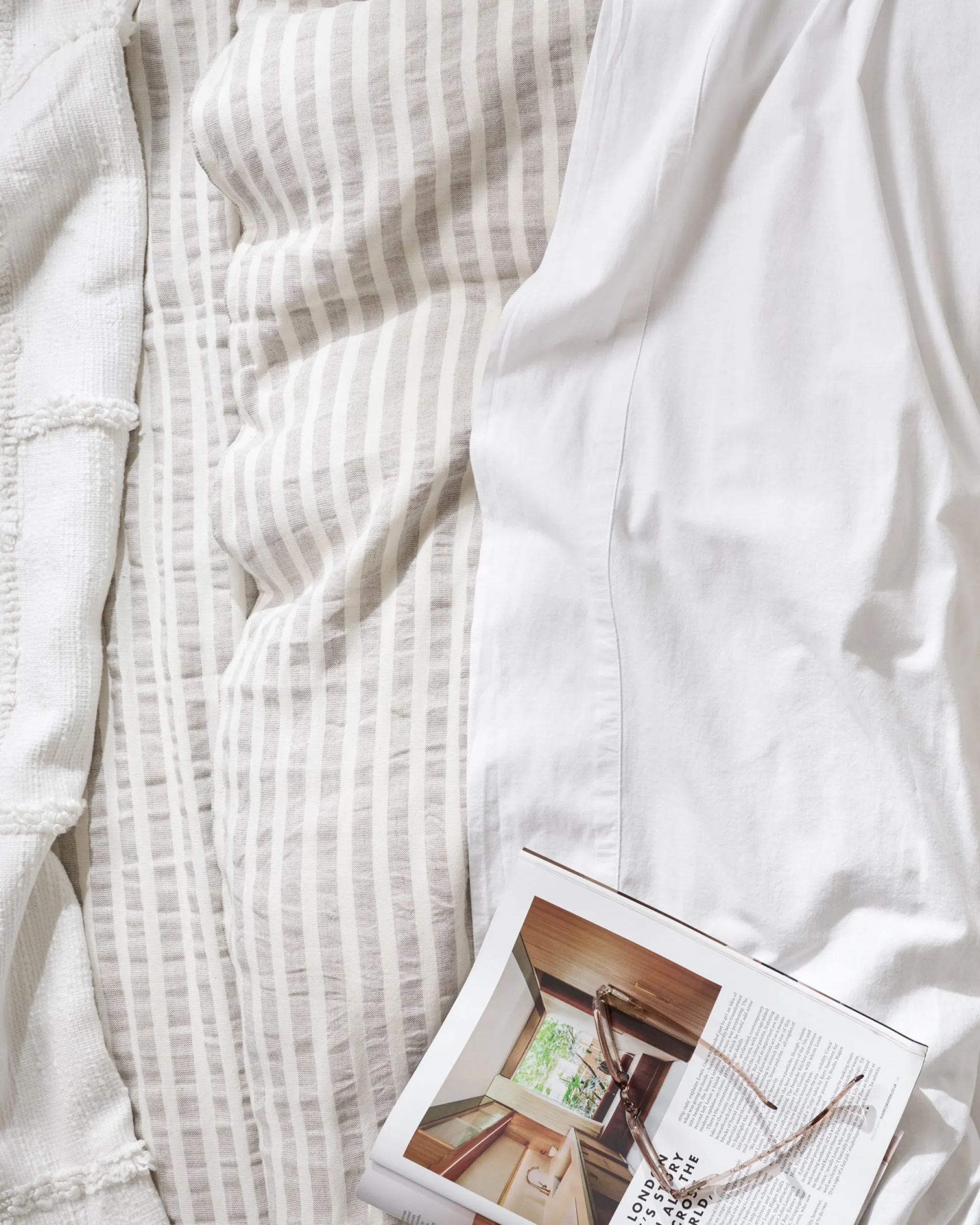 VND7018 Makerspalm, LLC Shadow Grey + Antique White Stripe Linen Cotton Duvet Cover