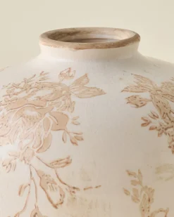 VND0078 K & K Interiors, Inc. Taupe Distressed Floral Vase
