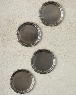 VND7371 True Home Decor Pvt Ltd Vintage-Inspired Pewter Coaster Set