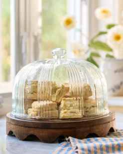 VND8124 Transparent Overseas Wavy Edge Cake Stand + Fluted Dome