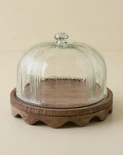 VND8124 Transparent Overseas Wavy Edge Cake Stand + Fluted Dome