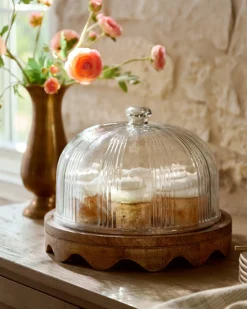VND8124 Transparent Overseas Wavy Edge Cake Stand + Fluted Dome